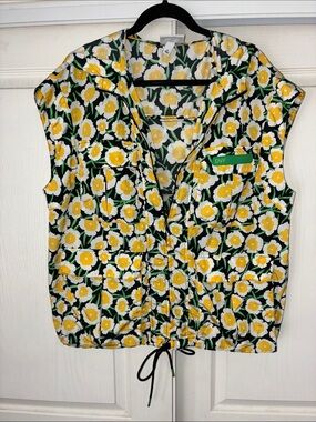 Diane Von Furstenberg-Black Floral Zip-Front Sleeveless windbreaker hoodie